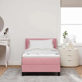 Cama Box Spring vidaXL com Colchão Rosa 90x190 cm Veludo