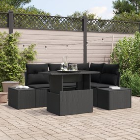 Conjunto de Sofá de Jardim de 5 Peças com Almofadas Preto Rattan