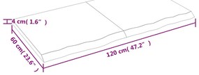 Tampo de mesa 120x60x(2-4) cm carvalho maciço não tratado