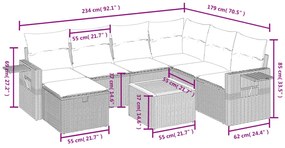 8 pcs conjunto de sofás p/ jardim com almofadões vime PE bege