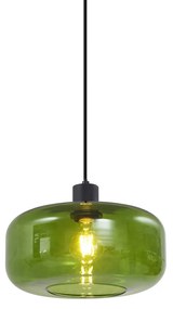 Candeeiro Pendente Retro Preto com Vidro Verde - Bizle Retro