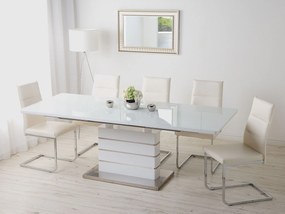 Mesa de jantar com base em aço inoxidável 180/220 x 90 cm branca e prateada HAMLER Beliani