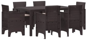 vidaXL Conjunto de Jantar para Jardim 7 pcs Castanho Rattan Polt