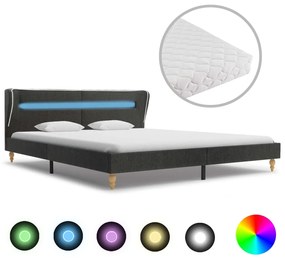 vidaXL Cama com LED e colchão 180x200 cm serapilheira cinzento-escuro