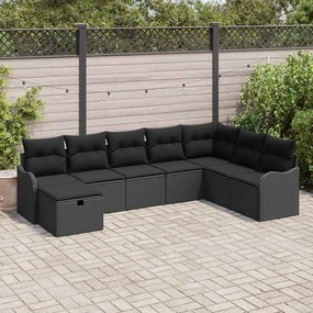 Conjunto de Sofá de Jardim vidaXL com Almofadas Preto Rattan Poliéster