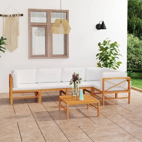 vidaXL 6 pcs conj. lounge jardim c/ almofadões cor creme teca maciça