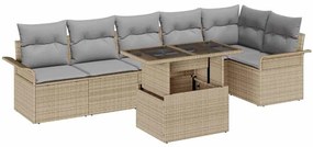 Conjunto de Sofá de Jardim vidaXL de 7 Peças com Almofadas Bege Rattan
