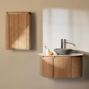 Conjunto De Móvel De Casa De Banho Suspenso 90x50 Cm Em Madeira Carsone Madeira Natural & Madeira Natural & Cimento Cinzento Redondo Ø40 Cm - Sklum
