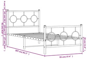 Estrutura de cama com cabeceira e pés 90x200 cm metal branco