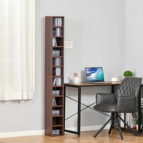 Organizadores para CD e DVD, estante vertical, móvel de arrumação com 12 compartimentos, capacidade máxima de 204 CD, 21 x 20 x 175 cm, castanho