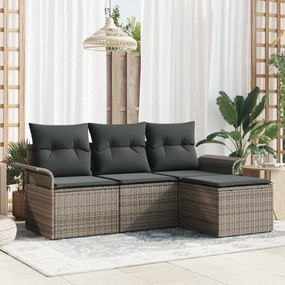 Conjunto de Sofá para Jardim vidaXL de 4 Peças com Almofadas Cinza Rat