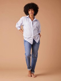 Agora -40%: Camisa às riscas, especial gravidez e amamentação, em algodão biológico, ENVIE DE FRAISE branco