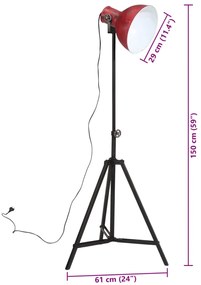 Candeeiro de pé 25 W 61x61x90/150 cm E27 vermelho desgastado