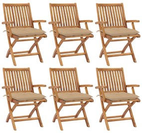 vidaXL Cadeiras de jardim dobráveis c/ almofadões 6 pcs teca maciça
