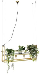 Candeeiro de suspensão industrial dourado com mármore e prateleira 4 luzes - Cage Rack Industrial