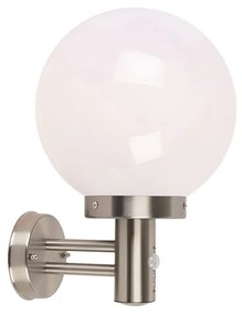 Candeeiro de Parede Exterior Aço Inoxidável IP44 com Sensor de Movimento e Globo de Plástico - Sfera