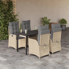 vidaXL 5 pcs conjunto de jantar p/ jardim com almofadões vime PE bege