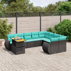 vidaXL 10 pcs conjunto de sofás p/ jardim c/ almofadões vime PE preto