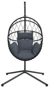 Cadeira forma de ovo suspensa c/ suporte vime/aço antracite
