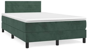 vidaXL Cama box spring com colchão e luzes LED veludo verde-escuro