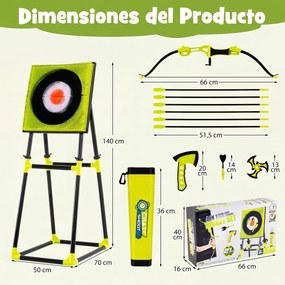 Jogo de Dardos e Arco e Flechas para Crianças, 70 x 50 x 140 cm, Uso Interior e Exterior, Verde