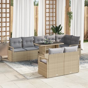Conjunto de Sofá de Jardim vidaXL 9 Peças com Almofadas Bege Rattan Po