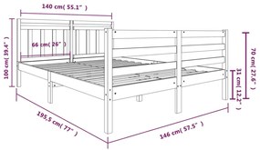 Estrutura de cama 140x190 cm madeira maciça cinzento