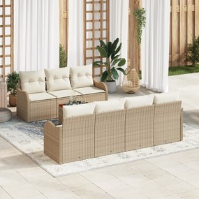 Conjunto de Sofá de Jardim com 8 Peças e Almofadas Bege de Polyrattan