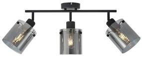 Foco de teto de design preto com vidro fumê 3 luzes - Domo Moderno