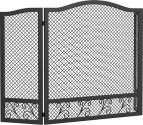 Resguardo Anti-Faíscas para Lareira Dobrável de 3 Painéis em Metal com Design Floral para Casa 107x60 cm Preto