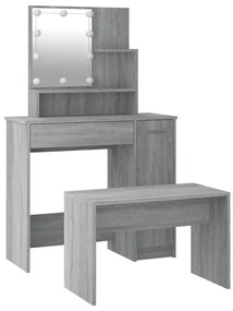 Conjunto toucador c/ LEDs madeira processada sonoma cinza