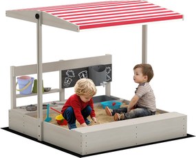 Outsunny Caixa de Areia de Madeira para Crianças com Teto Ajustável  Acessórios de Cozinha e Banco  114x110x110 cm Madeira | Aosom Portugal