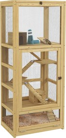 Gaiola para hamsters ou pequenos animais em madeira, com 5 níveis, escada, casinha e Baloiço, 54 x 38 x 131 cm, natural