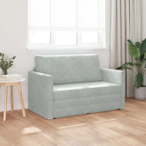 Sofá Cama de Chão 2-em-1 Cinza Claro 124x204x61 cm Veludo