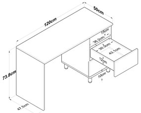 Secretária de Estudo HA109 – Nogueira e Branco – 120x73,8x50 cm