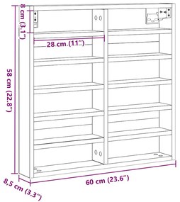 Armário Vitrine Preto Carvalho 60x8,5x58 cm Madeira Engenharia