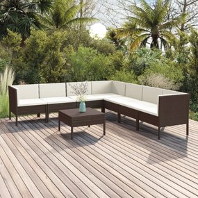 vidaXL 8 pcs conjunto lounge jardim c/ almofadões vime PE castanho