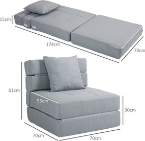 Poltrona-sofá-cama convertível de 1 lugar com 1 almofada com capa removível, tecido cinzento claro