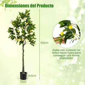 Limoeiro artificial 160 cm Planta de limão falsa com vaso em cimento Decoração de interiores Sala de estar Escritório