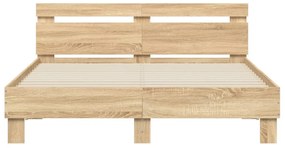 Estrutura cama c/ cabeceira/luzes LED 150x200cm carvalho sonoma
