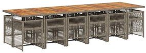 13 pcs conjunto jantar p/ jardim c/ almofadões vime PE cinzento
