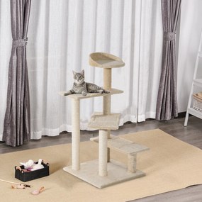 PawHut Árvore para gato Poste para arranhar com cama de plataforma e cobertor de sisal de veludo bege - 50x50x100cm