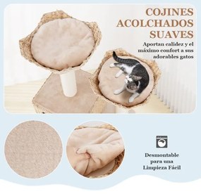 Arranhador para gatos 122 CM de 4 camadas com postes de arranhar de sisal Cesto Cama Escada Almofadas Bege