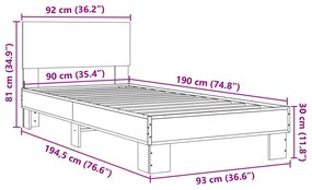 Estrutura de cama 90x190 cm derivados de madeira e metal preto