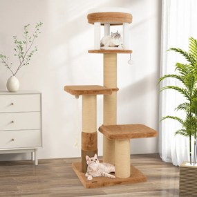 Arranhador para gatos 164 cm Poleiro almofadado Cama para gatos amovível Plataformas de salto Corda de sisal Castanho