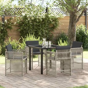 vidaXL Conjunto de Jantar de Jardim com Almofadas Cinza Claro em Rattan