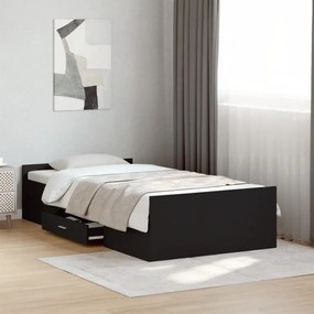 Estrutura de cama c/ gavetas 100x200 cm derivados madeira preto