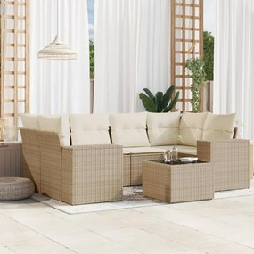 vidaXL 7 pcs conjunto de sofás p/ jardim com almofadões vime PE bege
