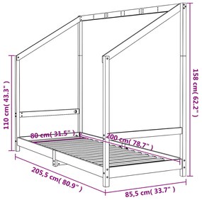 Estrutura de cama infantil 80x200 cm pinho maciço preto