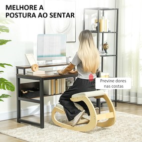 Cadeira Ergonómica de Joelhos com Almofadas Acolchoadas Estrutura de Madeira para Melhor Postura Escritório 55x85x55 cm Creme